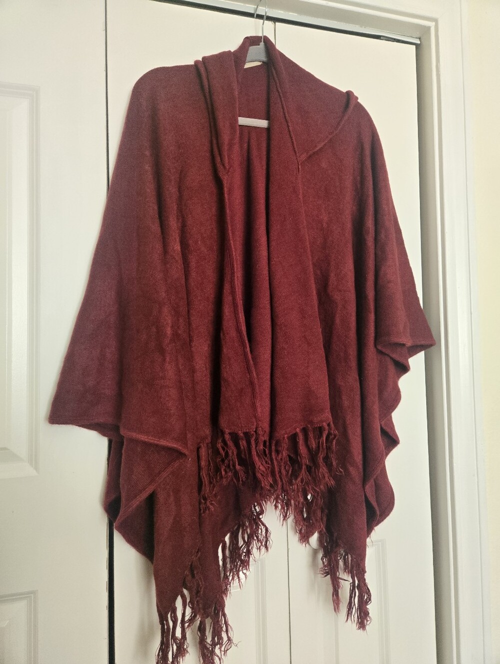 Blank Brand Burgundy Hooded Fringe Throw Shawl